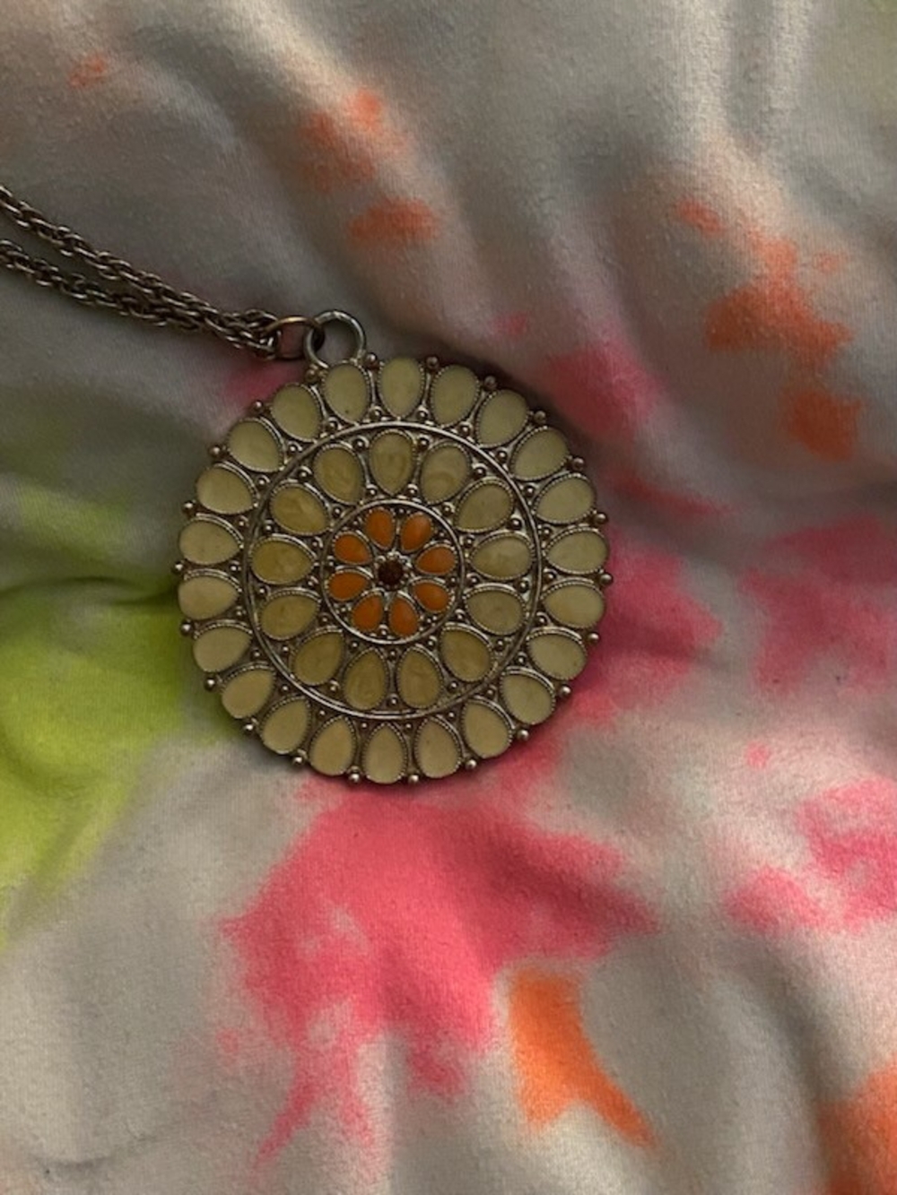 Women’s Floral Medallion Pendant Necklace - Yellow & Orange
